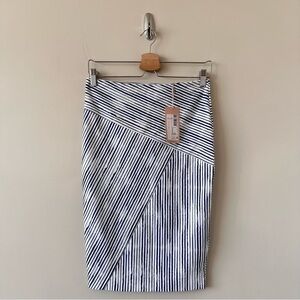 Esqualo-Stripe Blue & White Vacation/Spring Summer Pencil Skirt